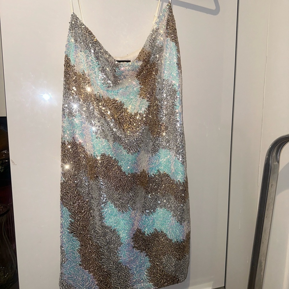 Sequin Slip Dress in Blue and Brown